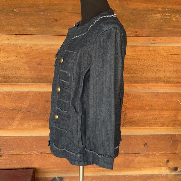 Baccini Military Style Frayed Edge Denim Jacket Me - Picture 3 of 10